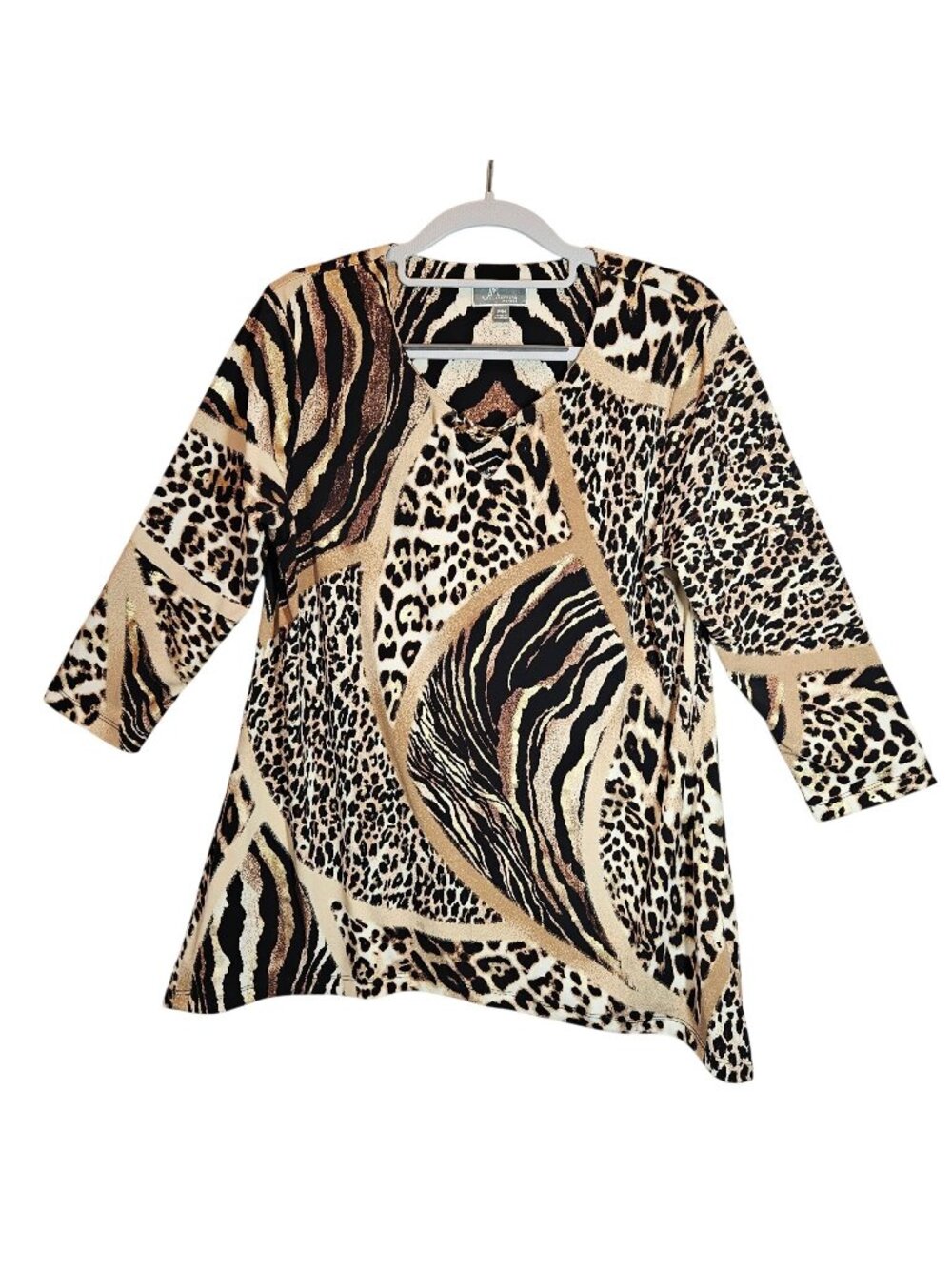 JM Collection Womens Petite M Animal Print Tunic Top Chain career party office